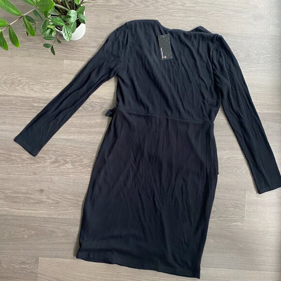 NWT Laura Petites Wool V-Neck Midi Dress with Long Sleeves & Waist Ruffle - Picture 10 of 11